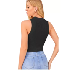 Top Cropped Feminina Gola Alta Malha Canelada - loja online