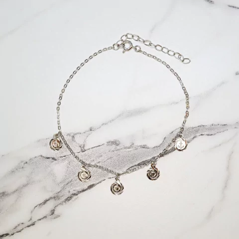 Tornozeleira Medalhas c/ Âncora Ródio Branco