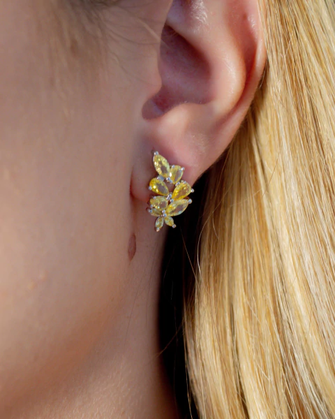 Brinco Ear Cuff Citrino Folhagem Ródio Branco - comprar online