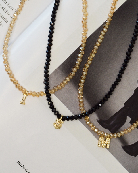 Colar Cristal com Pingente 1 Letra Ouro