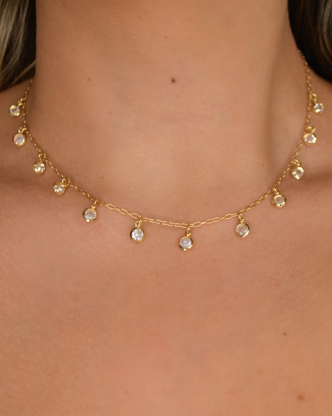 Chocker Bolinhas Cristais Ouro
