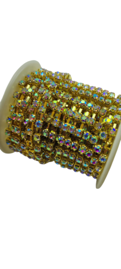 Strass ss16 resina tornasol base dorada x 9 metros.