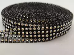 Tira de falso strass negro con plata de 4 hileras x 9 metros!