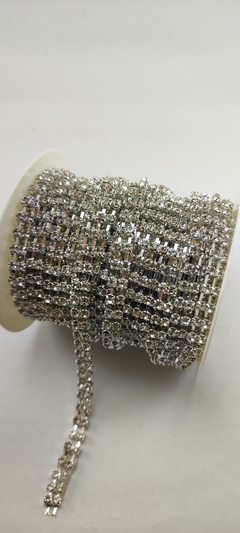 Strass vidrio ss14 doble. Base plata x 9 metros. Calidad.
