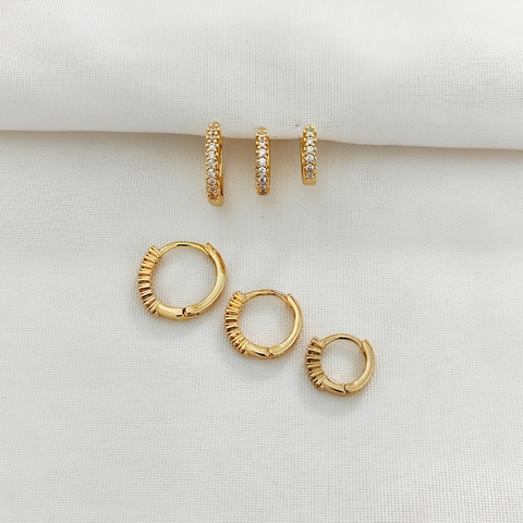 Brinco Trio Argola Click Cravejada Garrinhas Zirconia Folheado a Ouro 18k e Ródio - comprar online