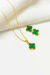 Conjunto Inspiração Trevo Verde Veneziana Folheados Ouro 18k e Prata 925