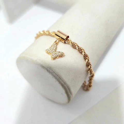 Pulseira Cordão Baiano 4mm com Pingente de Borboleta Cravejada Folheado a Ouro 18K e Ródio - comprar online
