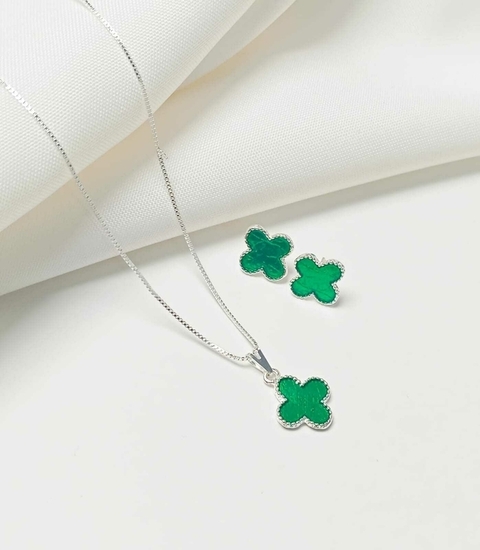 Conjunto Inspiração Trevo Verde Veneziana Folheados Ouro 18k e Prata 925 - comprar online