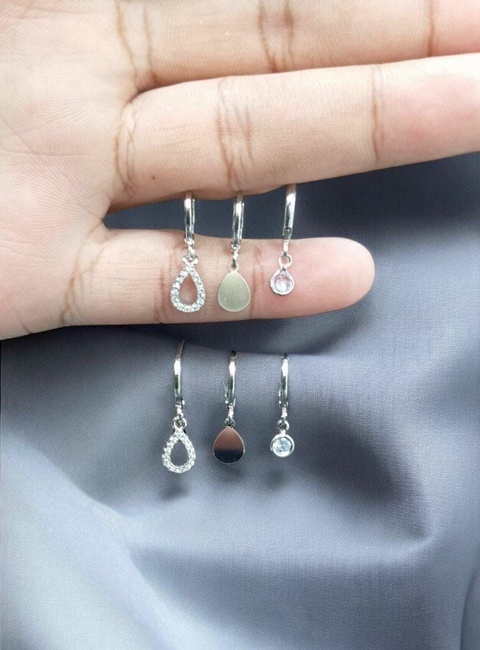 Brinco Trio Argolas Click Gota Cravejada Cristal e Lisa, e Ponto de Luz Cristal Folheado a Ouro 18k e Ródio - comprar online