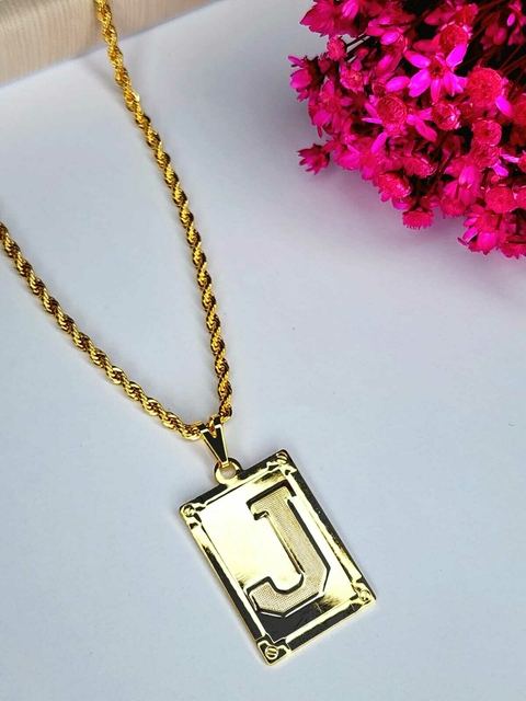 Colar Letra J no Cordão Baiano 50cm Folheado a Ouro 18K
