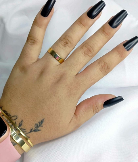 Anel Regulável Liso 5mm Folheado a Ouro 18k