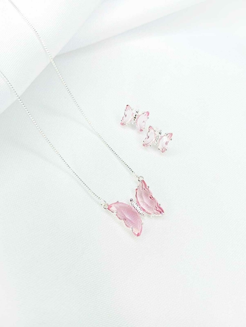 Conjunto de Borboleta Rosa Folheado a Ouro 18K e Prata 925 - comprar online
