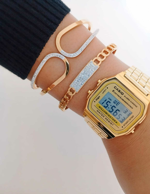 Relógio de Pulso Inspiração Casio Digital Vintage Dourado