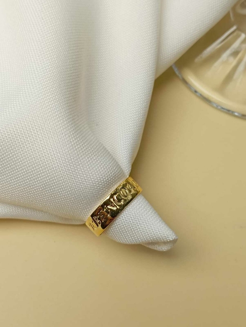 Anel Regulável Liso Com Frase Abençoada 5mm Folheado a Ouro 18k