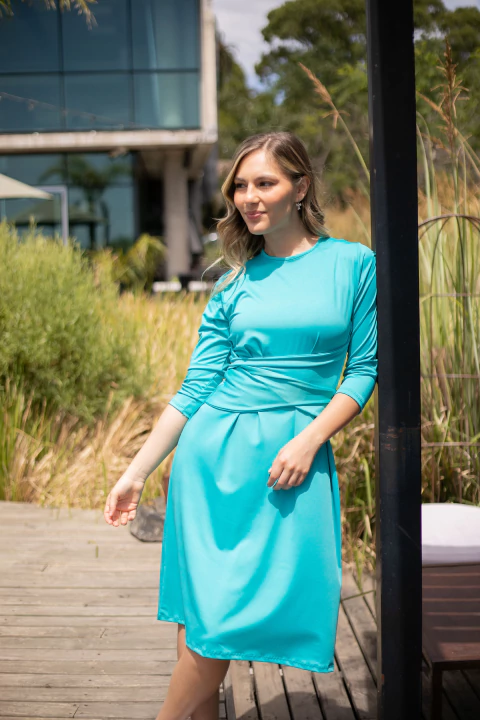 Vestido Pile Midi Lace lycra Turquesa