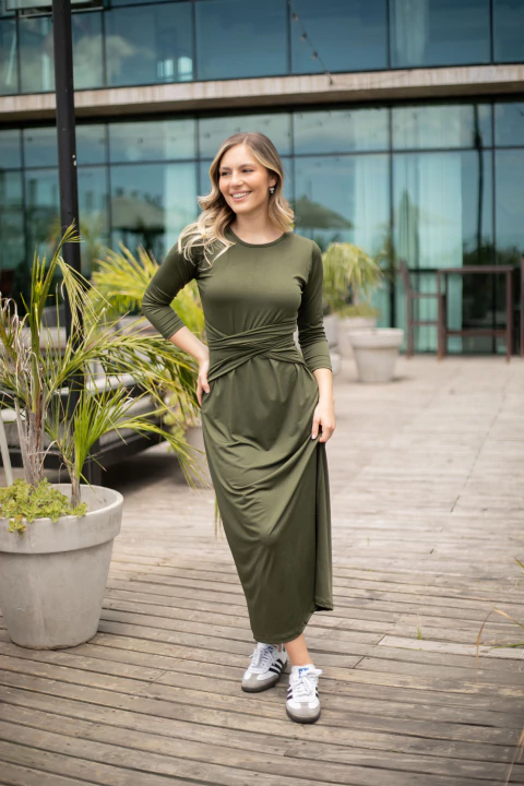 Vestido Pile Long Lace verde militar lycra