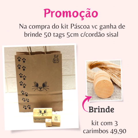 kit Páscoa com 3 carimbos + brinde 50 tags 5cm