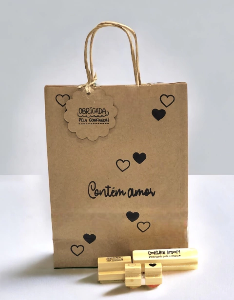 kit carimbos contém amor obrigada pela confiança com 2 corações