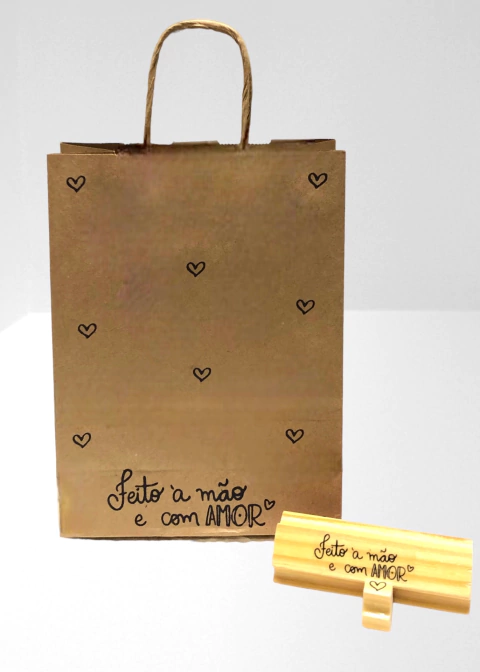 kit Carimbos feito à mão e com amor c/ coração