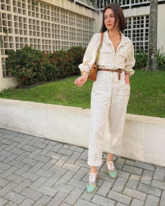 Macacão em linho cru ziper dourado - comprar online