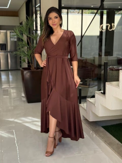 Vestido suplex transpassado manga 3/4 - loja online