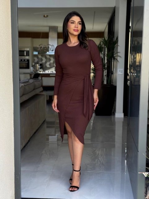 Vestido transpassado manga longa