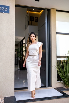 Conjunto em linho forrado de saia e blusa - comprar online