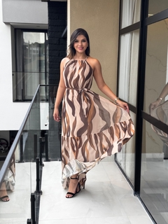 Vestido longo fluity em tule estampado na internet