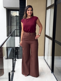 Calça pantalona alfaiataria cinto - Yamada Fashion