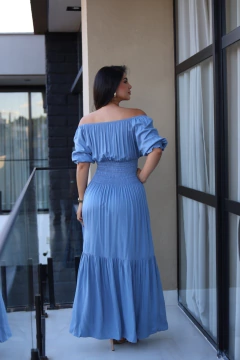 Vestido longo lastex na cintura