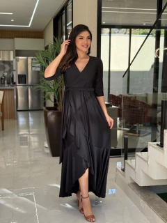 Vestido suplex transpassado manga 3/4 - Yamada Fashion