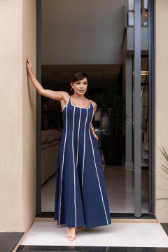 Vestido linho forrado listras na internet