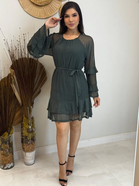 Vestido tule curto boho chic