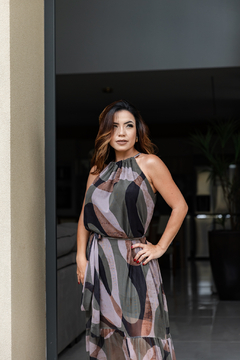 Vestido longo fluity em tule estampado na internet