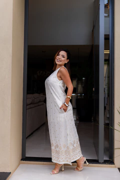 Vestido linho midi bordado - loja online