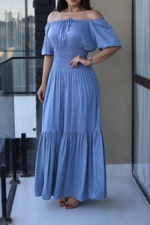 Vestido longo lastex na cintura