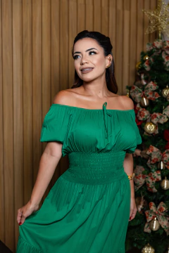 Vestido midi manguinha com lastex na cintura na internet