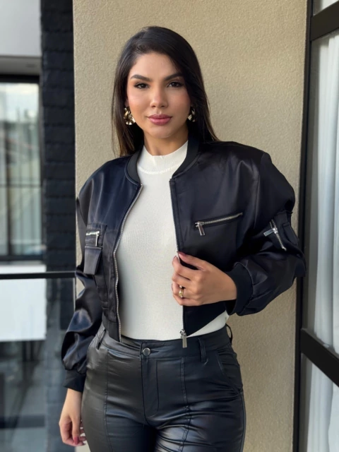 Jaqueta acetinada punho