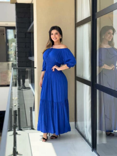 vestido longo lastex na cintura - Yamada Fashion