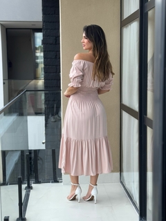 Vestido midi manguinha com lastex na cintura - loja online