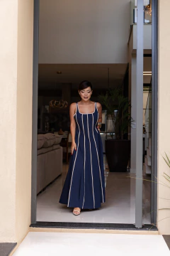 Vestido linho forrado listras