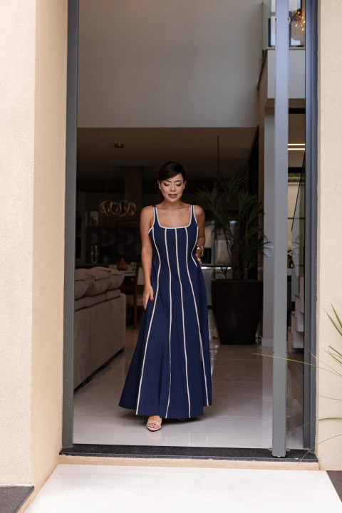 Vestido linho forrado listras