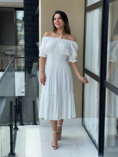 Imagem do Vestido midi manguinha com lastex na cintura