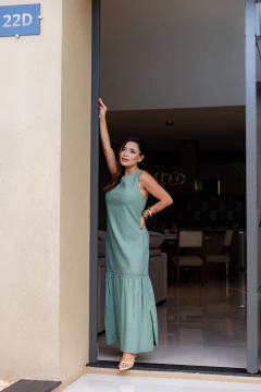Imagem do Vestido longo em linho trabalhado