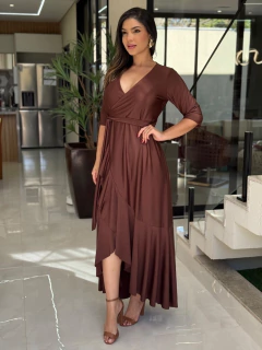 Vestido suplex transpassado manga 3/4 - comprar online