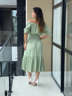 Vestido midi manguinha com lastex na cintura na internet