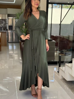 Vestido suplex transpassado manga 3/4 - loja online