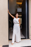 Conjunto de saia e blusa forrado