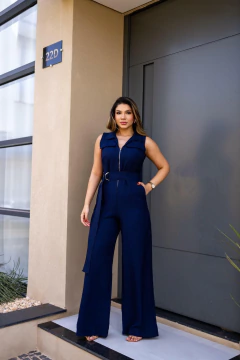 Macacão zíper cinto fivela