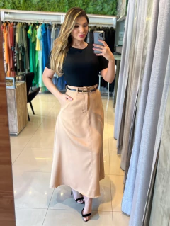 Saia midi cinto alfaiataria